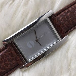 Tank style silver tone Pepsi logo dial brown strap